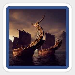 Viking Raiders on Longships Sticker